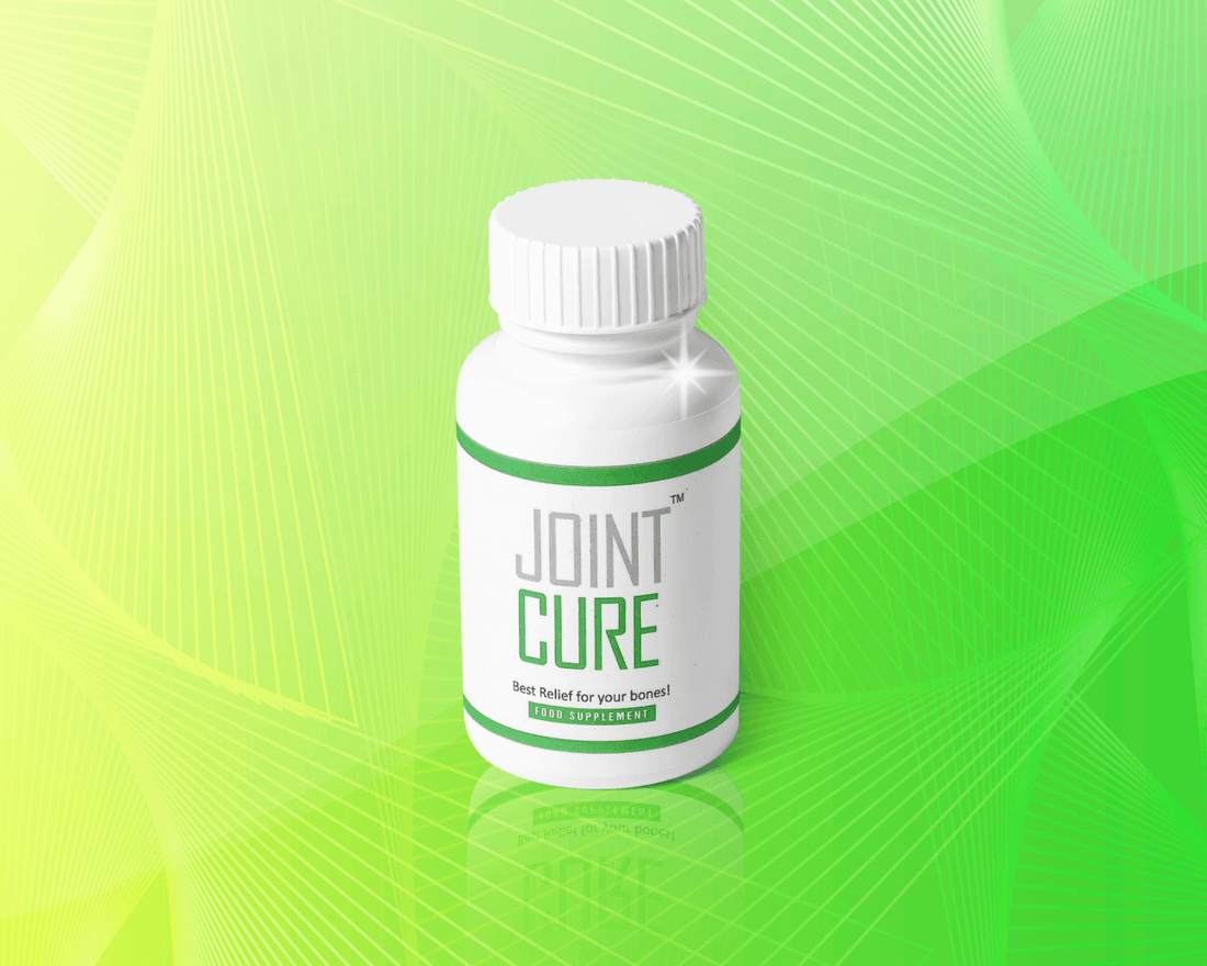 Natural Joint Cure Tabs in Pakistan – Green Roots herbal joint pain relief supplement bottle on green background.